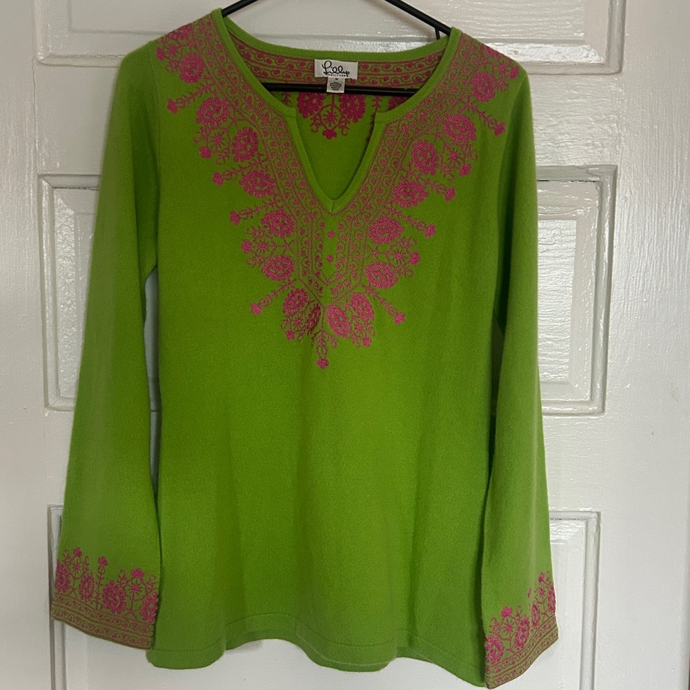 Lilly Pulitzer Vibrant Green and Pink Sweater - Picture 2 of 4